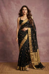 Chandani Chanderi ~ Handwoven Pure Silk Chanderi Saree In Black - Govt. Silk Mark Certified - verymuchindian.com
