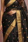 Chandani Chanderi ~ Handwoven Pure Silk Chanderi Saree In Black - Govt. Silk Mark Certified - verymuchindian.com