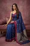 Chandani Chanderi ~ Handwoven Pure Silk Chanderi Saree In Blue - Govt. Silk Mark Certified - verymuchindian.com