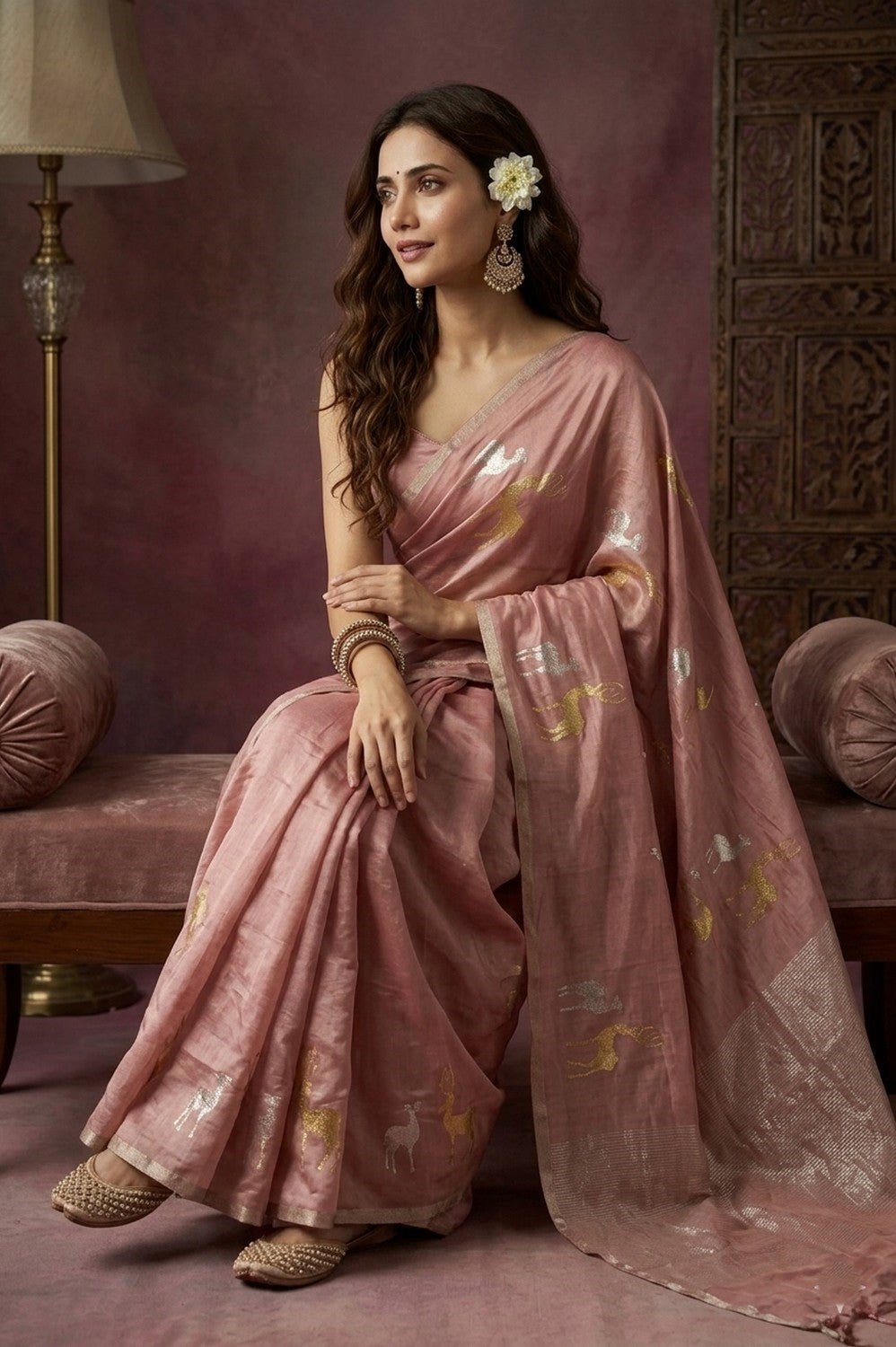 Chandani Chanderi ~ Handwoven Pure Silk Chanderi Saree In Blush PInk - Govt. Silk Mark Certified - verymuchindian.com