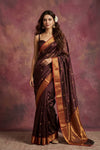 Chandani Chanderi ~ Handwoven Pure Silk Chanderi Saree In Brown - Govt. Silk Mark Certified - verymuchindian.com