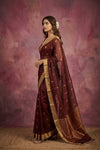Chandani Chanderi ~ Handwoven Pure Silk Chanderi Saree In Brown - Govt. Silk Mark Certified - verymuchindian.com