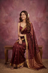 Chandani Chanderi ~ Handwoven Pure Silk Chanderi Saree In Brown - Govt. Silk Mark Certified - verymuchindian.com
