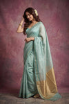 Chandani Chanderi ~ Handwoven Pure Silk Chanderi Saree In Celeste Blue - Govt. Silk Mark Certified - verymuchindian.com