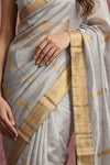Chandani Chanderi ~ Handwoven Pure Silk Chanderi Saree In Cloud Gray - Govt. Silk Mark Certified - verymuchindian.com