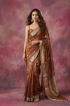 Chandani Chanderi ~ Handwoven Pure Silk Chanderi Saree In Dark Bronze - Govt. Silk Mark Certified - verymuchindian.com