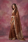 Chandani Chanderi ~ Handwoven Pure Silk Chanderi Saree In Dark Bronze - Govt. Silk Mark Certified - verymuchindian.com
