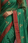 Chandani Chanderi ~ Handwoven Pure Silk Chanderi Saree In Dark Green - Govt. Silk Mark Certified - verymuchindian.com
