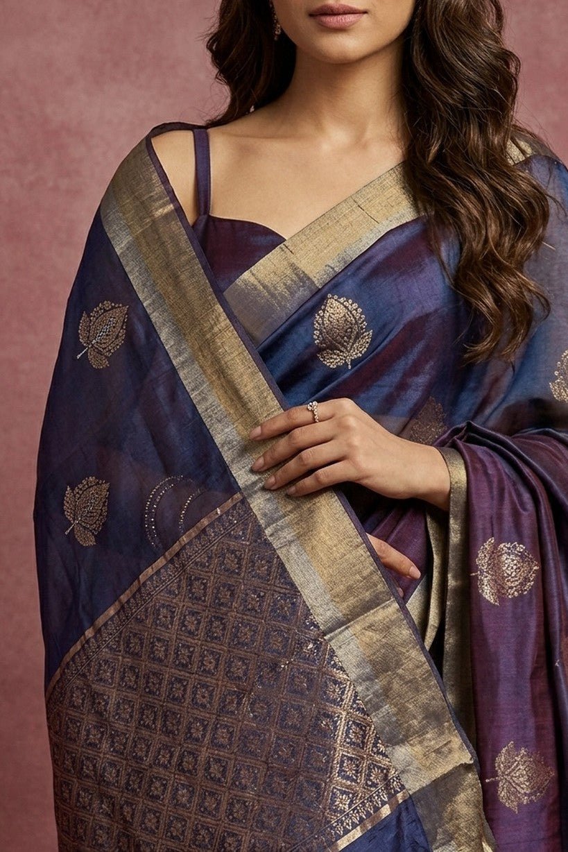 Chandani Chanderi ~ Handwoven Pure Silk Chanderi Saree In Dual Tone Blue - Govt. Silk Mark Certified - verymuchindian.com