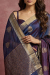 Chandani Chanderi ~ Handwoven Pure Silk Chanderi Saree In Dual Tone Blue - Govt. Silk Mark Certified - verymuchindian.com