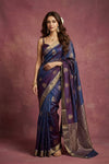 Chandani Chanderi ~ Handwoven Pure Silk Chanderi Saree In Dual Tone Blue - Govt. Silk Mark Certified - verymuchindian.com