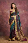 Chandani Chanderi ~ Handwoven Pure Silk Chanderi Saree In Dual Tone Blue Green - Govt. Silk Mark Certified - verymuchindian.com