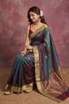 Chandani Chanderi ~ Handwoven Pure Silk Chanderi Saree In Dual Tone Blue Green - Govt. Silk Mark Certified - verymuchindian.com