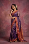 Chandani Chanderi ~ Handwoven Pure Silk Chanderi Saree In Dual Tone Purple - Govt. Silk Mark Certified - verymuchindian.com