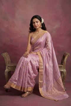 Chandani Chanderi ~ Handwoven Pure Silk Chanderi Saree In Dual tone Soft Pink - Govt. Silk Mark Certified - verymuchindian.com