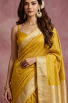 Chandani Chanderi ~ Handwoven Pure Silk Chanderi Saree In Fresh Yellow - Govt. Silk Mark Certified - verymuchindian.com