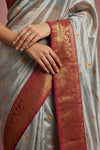 Chandani Chanderi ~ Handwoven Pure Silk Chanderi Saree In Gray - Govt. Silk Mark Certified - verymuchindian.com