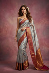 Chandani Chanderi ~ Handwoven Pure Silk Chanderi Saree In Gray - Govt. Silk Mark Certified - verymuchindian.com
