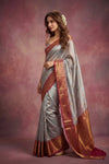 Chandani Chanderi ~ Handwoven Pure Silk Chanderi Saree In Gray - Govt. Silk Mark Certified - verymuchindian.com