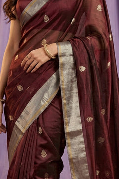 Chandani Chanderi ~ Handwoven Pure Silk Chanderi Saree In Maroon - Govt. Silk Mark Certified - verymuchindian.com