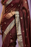 Chandani Chanderi ~ Handwoven Pure Silk Chanderi Saree In Maroon - Govt. Silk Mark Certified - verymuchindian.com