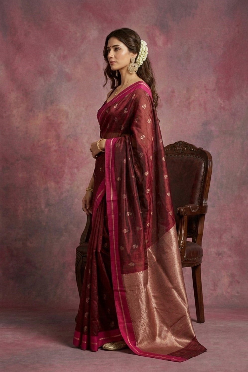 Chandani Chanderi ~ Handwoven Pure Silk Chanderi Saree In Maroon - Govt. Silk Mark Certified - verymuchindian.com