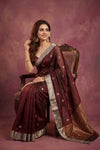 Chandani Chanderi ~ Handwoven Pure Silk Chanderi Saree In Maroon - Govt. Silk Mark Certified - verymuchindian.com