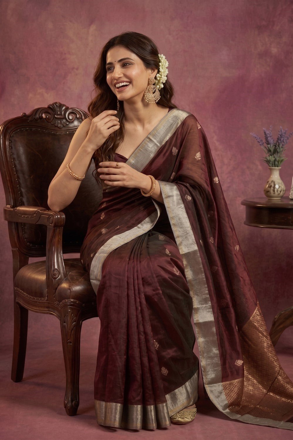 Chandani Chanderi ~ Handwoven Pure Silk Chanderi Saree In Maroon - Govt. Silk Mark Certified - verymuchindian.com