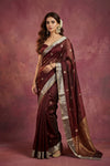 Chandani Chanderi ~ Handwoven Pure Silk Chanderi Saree In Maroon - Govt. Silk Mark Certified - verymuchindian.com