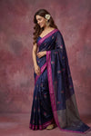 Chandani Chanderi ~ Handwoven Pure Silk Chanderi Saree In Navy Blue - Govt. Silk Mark Certified - verymuchindian.com
