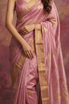 Chandani Chanderi ~ Handwoven Pure Silk Chanderi Saree In Pastel Pink - Govt. Silk Mark Certified - verymuchindian.com