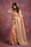 Chandani Chanderi ~ Handwoven Pure Silk Chanderi Saree In Peach - Govt. Silk Mark Certified - verymuchindian.com