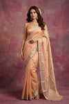 Chandani Chanderi ~ Handwoven Pure Silk Chanderi Saree In Peach - Govt. Silk Mark Certified - verymuchindian.com