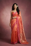 Chandani Chanderi ~ Handwoven Pure Silk Chanderi Saree In Peachy Orange - Govt. Silk Mark Certified - verymuchindian.com