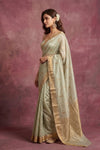Chandani Chanderi ~ Handwoven Pure Silk Chanderi Saree In Pistachio - Govt. Silk Mark Certified - verymuchindian.com