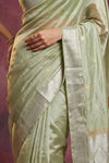 Chandani Chanderi ~ Handwoven Pure Silk Chanderi Saree In Pistachio Green - Govt. Silk Mark Certified - verymuchindian.com