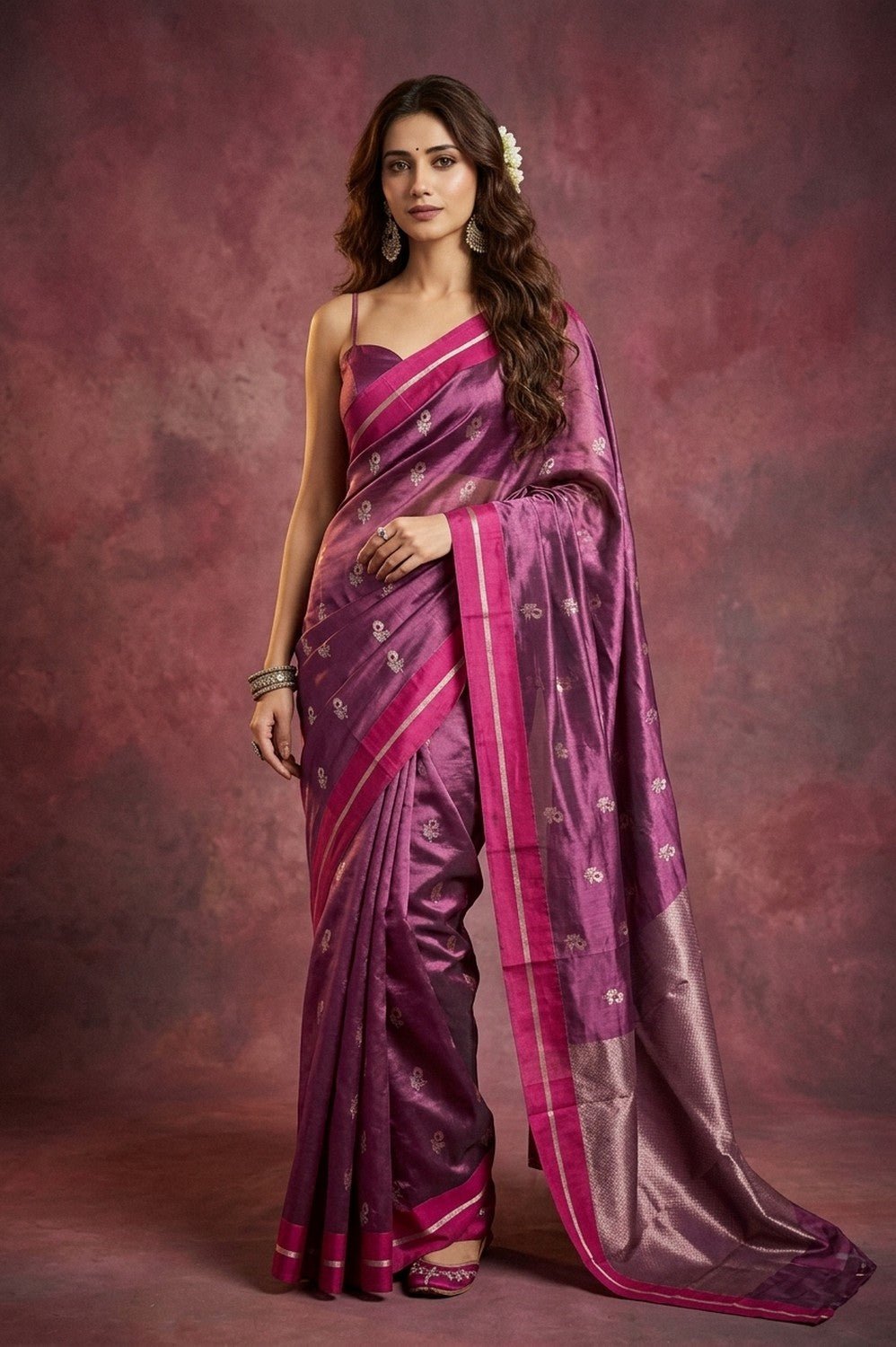 Chandani Chanderi ~ Handwoven Pure Silk Chanderi Saree In Plum Blush Pink - Govt. Silk Mark Certified - verymuchindian.com