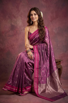 Chandani Chanderi ~ Handwoven Pure Silk Chanderi Saree In Plum Blush Pink - Govt. Silk Mark Certified - verymuchindian.com