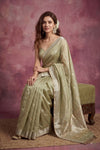Chandani Chanderi ~ Handwoven Pure Silk Chanderi Saree In Sage Green - Govt. Silk Mark Certified - verymuchindian.com