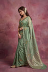 Chandani Chanderi ~ Handwoven Pure Silk Chanderi Saree In Sage Green - Govt. Silk Mark Certified - verymuchindian.com