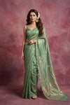 Chandani Chanderi ~ Handwoven Pure Silk Chanderi Saree In Sage Green - Govt. Silk Mark Certified - verymuchindian.com