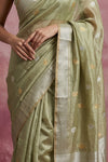 Chandani Chanderi ~ Handwoven Pure Silk Chanderi Saree In Sage Green - Govt. Silk Mark Certified - verymuchindian.com