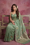 Chandani Chanderi ~ Handwoven Pure Silk Chanderi Saree In Sage Green - Govt. Silk Mark Certified - verymuchindian.com