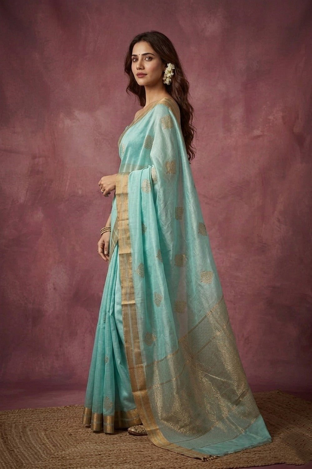 Chandani Chanderi ~ Handwoven Pure Silk Chanderi Saree In Sea Blue - Govt. Silk Mark Certified - verymuchindian.com