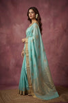 Chandani Chanderi ~ Handwoven Pure Silk Chanderi Saree In Sea Blue - Govt. Silk Mark Certified - verymuchindian.com