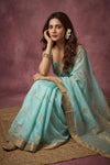 Chandani Chanderi ~ Handwoven Pure Silk Chanderi Saree In Sea Blue - Govt. Silk Mark Certified - verymuchindian.com