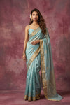 Chandani Chanderi ~ Handwoven Pure Silk Chanderi Saree In Sky Blue - Govt. Silk Mark Certified - verymuchindian.com