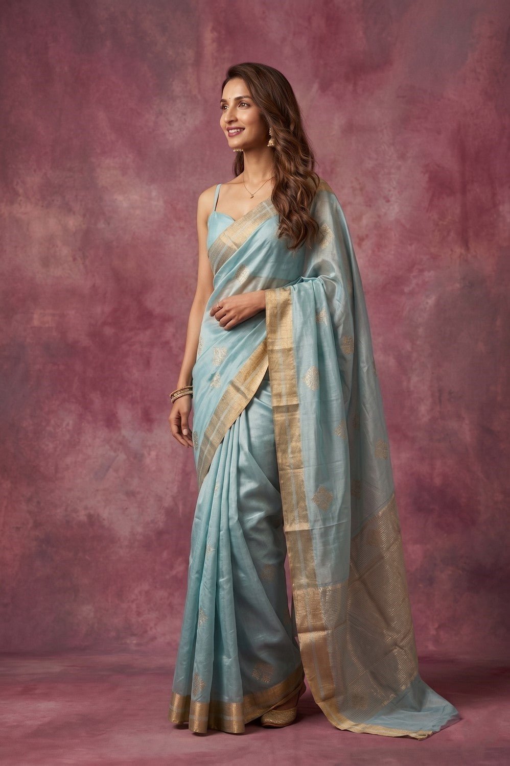 Chandani Chanderi ~ Handwoven Pure Silk Chanderi Saree In Sky Blue - Govt. Silk Mark Certified - verymuchindian.com