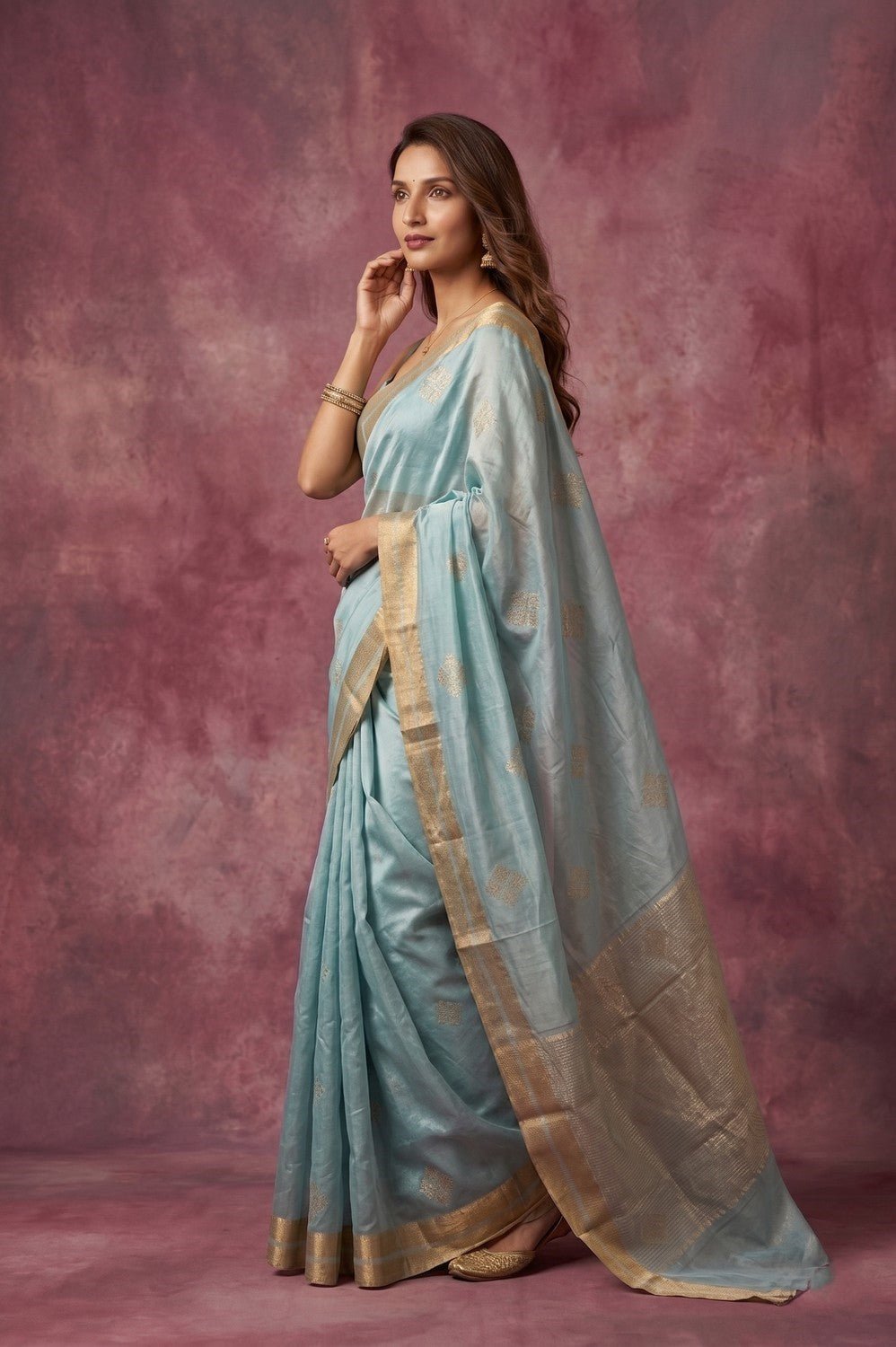 Chandani Chanderi ~ Handwoven Pure Silk Chanderi Saree In Sky Blue - Govt. Silk Mark Certified - verymuchindian.com