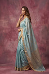 Chandani Chanderi ~ Handwoven Pure Silk Chanderi Saree In Sky Blue - Govt. Silk Mark Certified - verymuchindian.com